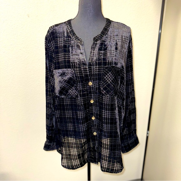 Democracy Tops - Democracy Black and Gray Plaid Blouse
